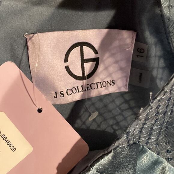 JS COLLECTIONS Leila Sheer Sleeve Crop Jumpsuit Blue SZ.16 - Picture 6 of 6